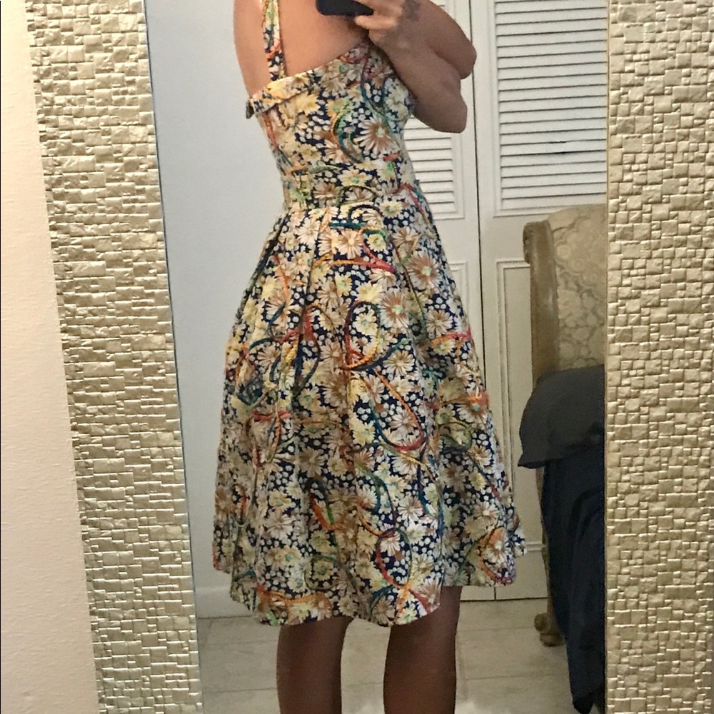 Unique daisy dress with rainbow yarn embroidery!!!